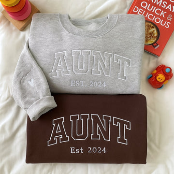 Custom Aunt Embroidered Sweatshirt - Varsity Style Auntie Hoodie - Personalized New Aunt Gift