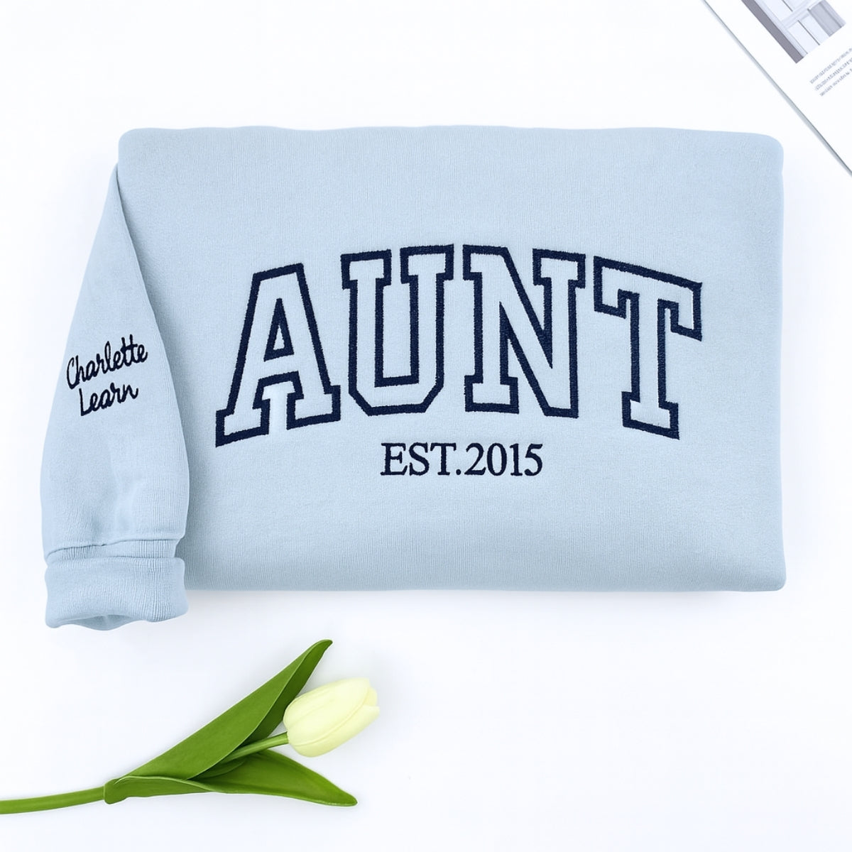 Custom Aunt Embroidered Sweatshirt - Varsity Style Auntie Hoodie - Personalized New Aunt Gift