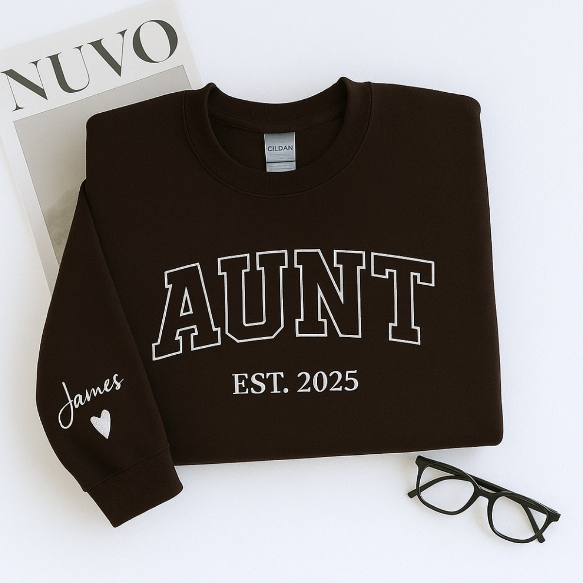 Custom Aunt Embroidered Sweatshirt - Varsity Style Auntie Hoodie - Personalized New Aunt Gift
