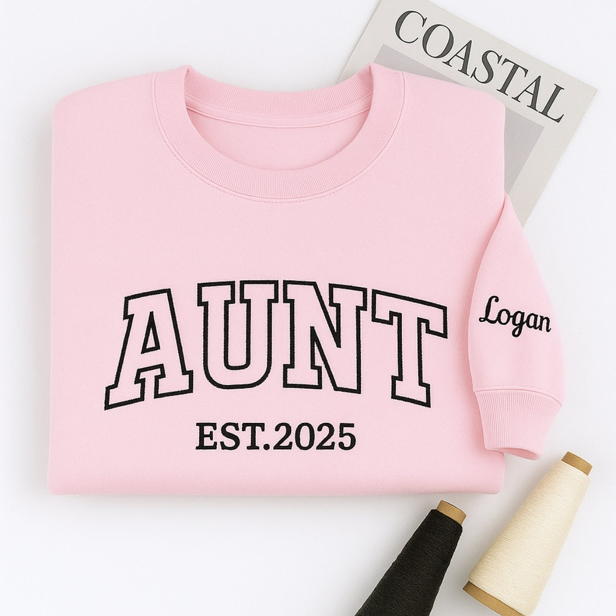 Custom Aunt Embroidered Sweatshirt - Varsity Style Auntie Hoodie - Personalized New Aunt Gift