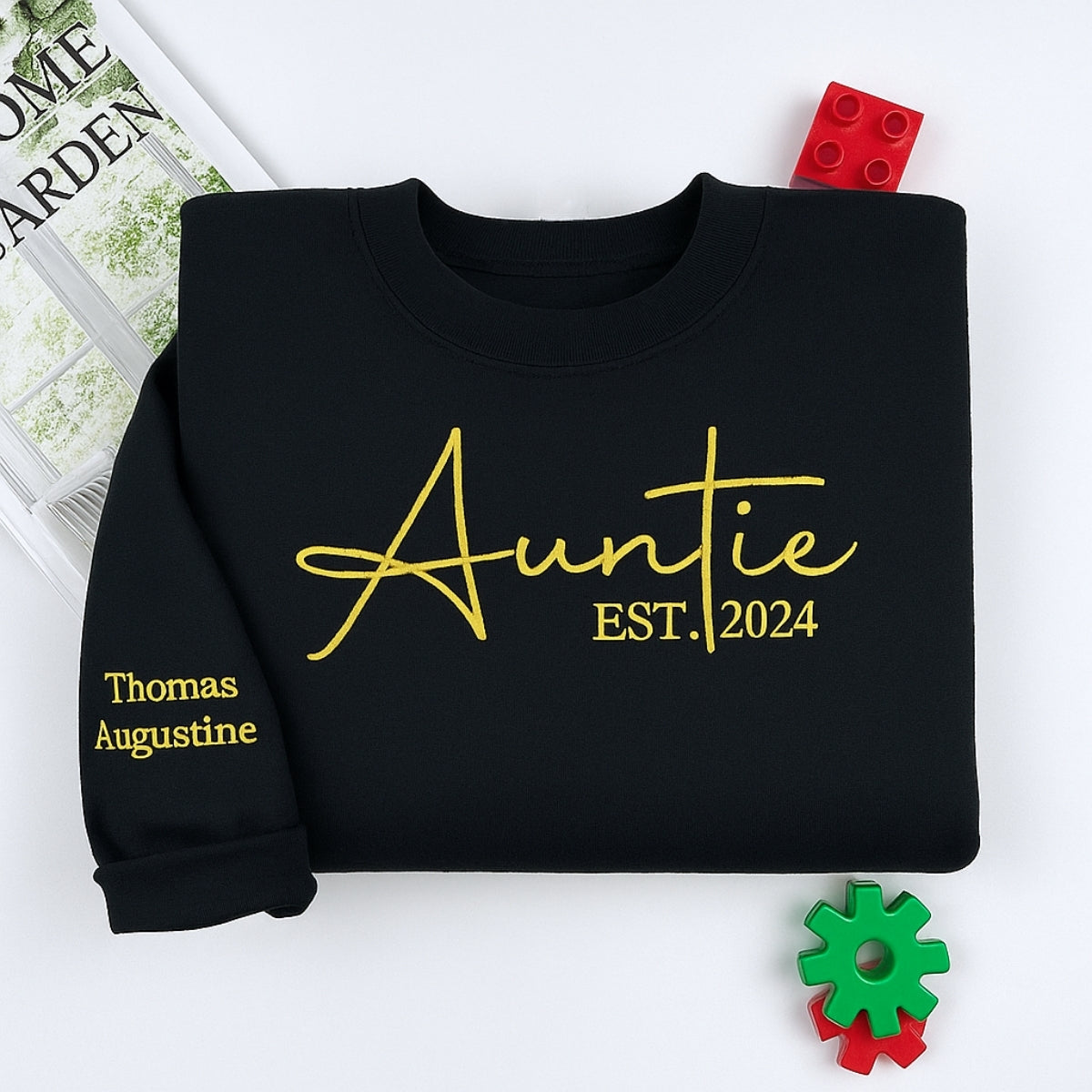 Custom Auntie Embroidered Sweatshirt - Personalized Aunt Hoodie with Kids Names
