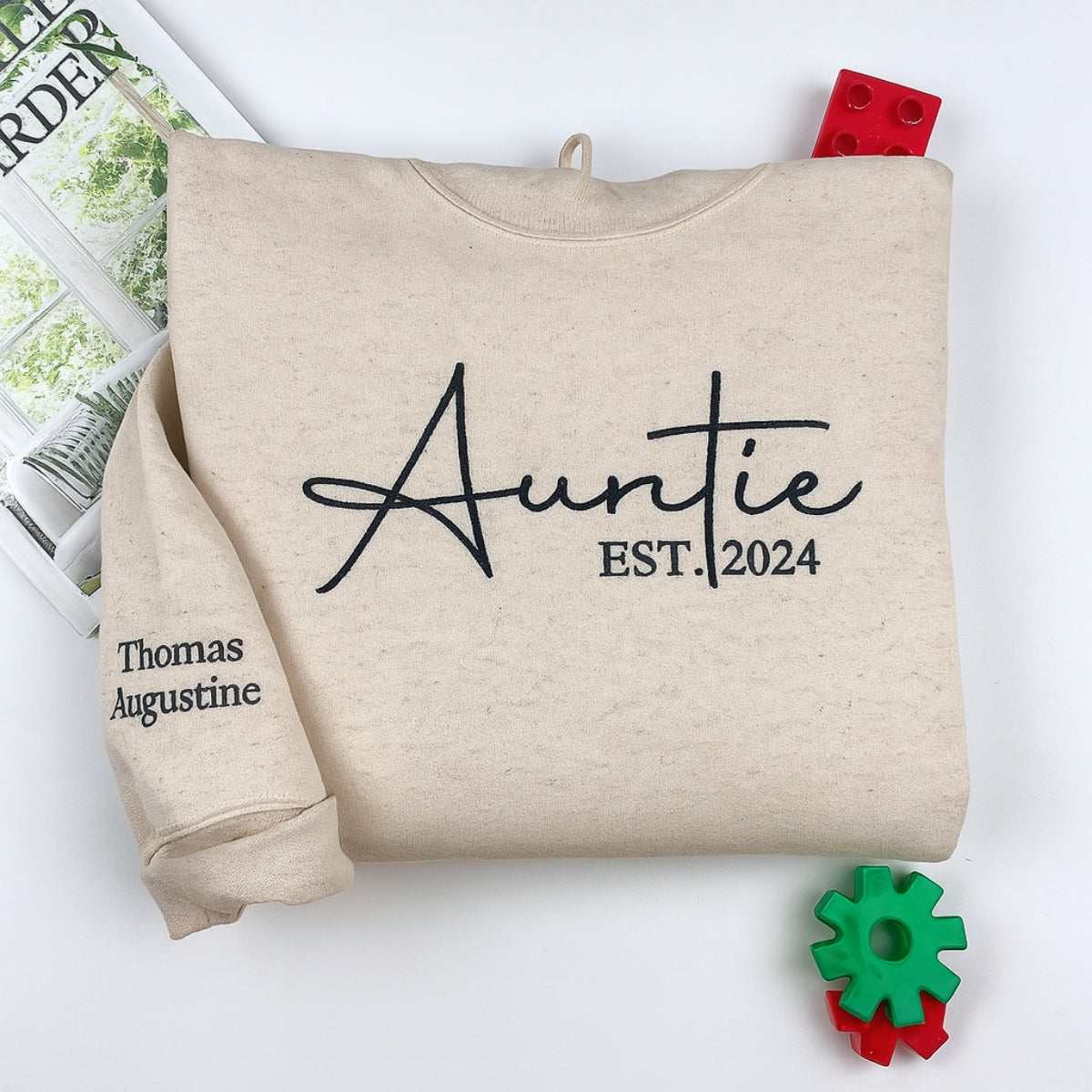 Custom Auntie Embroidered Sweatshirt - Personalized Aunt Hoodie with Kids Names