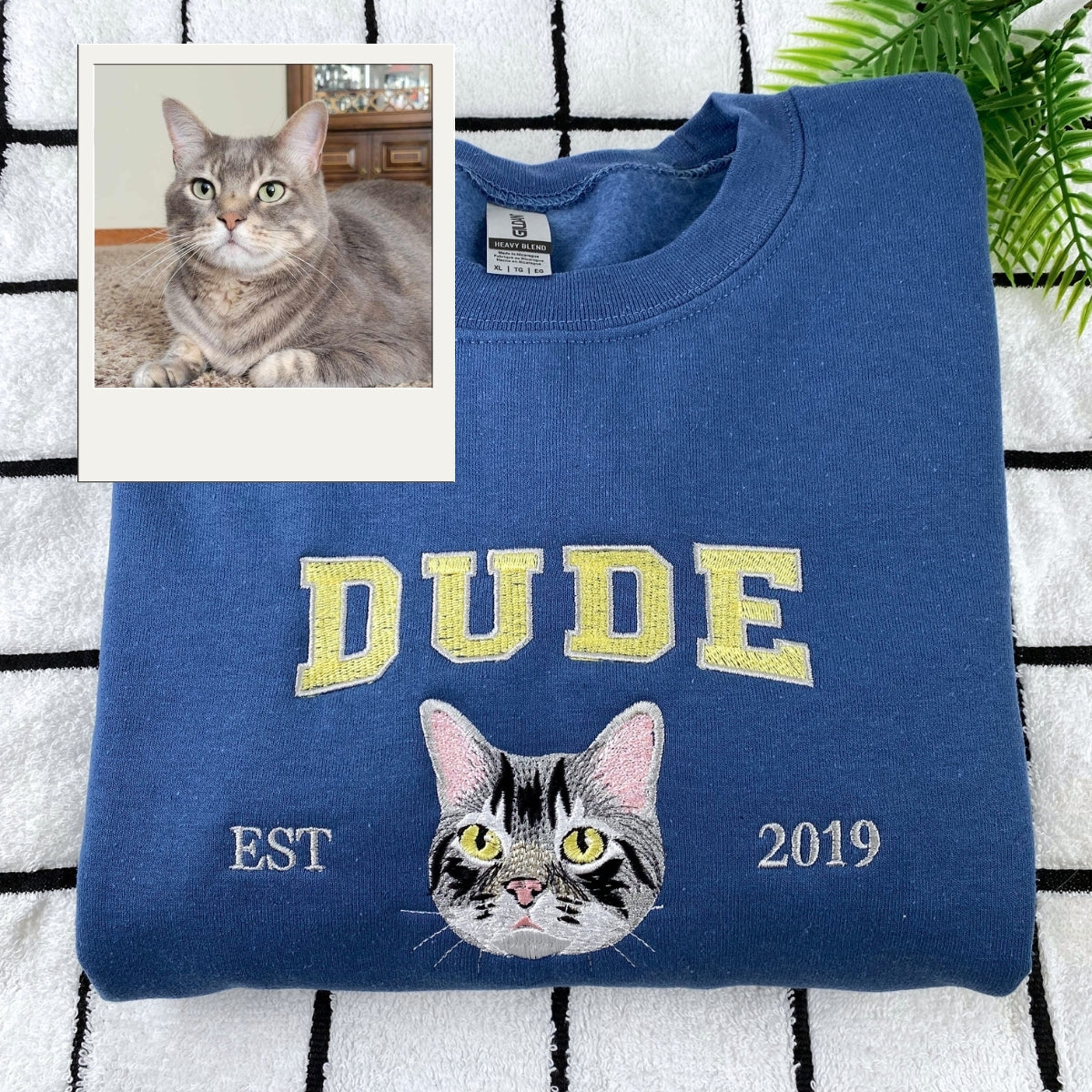 Custom Cat Portrait Embroidered Hoodie - Personalized Pet Varsity - Cat Anniversary Gift