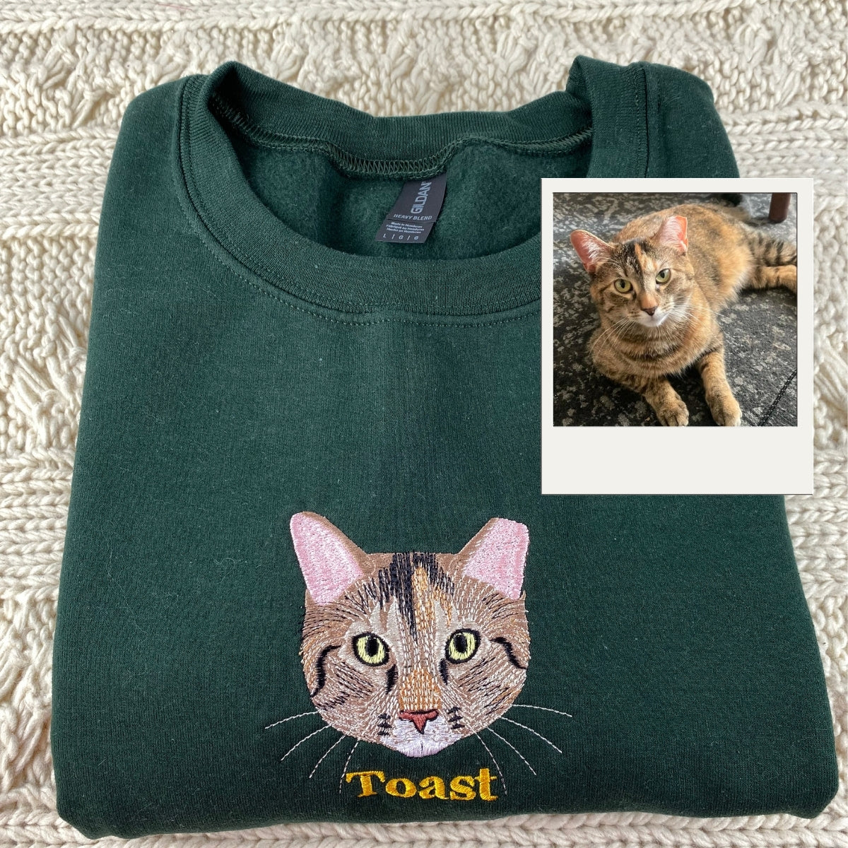 Custom Cat Portrait Embroidered Sweatshirt - Personalized Pet Photo Hoodie - Cat Lover Gift
