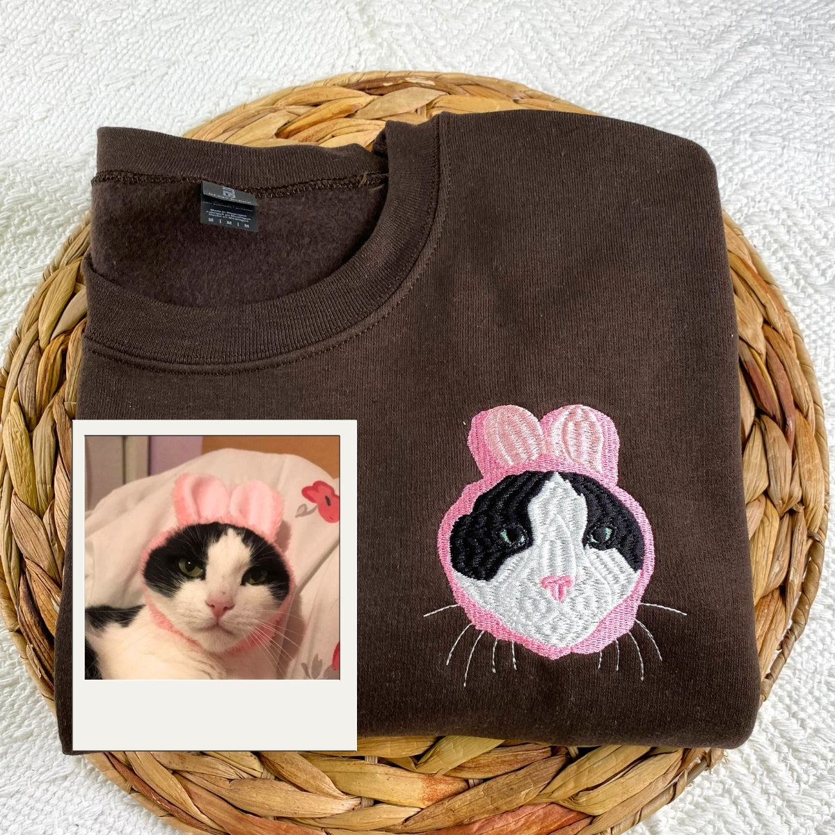 Custom Cat Portrait Embroidered Sweatshirt - Personalized Pet Photo Hoodie - Cat Lover Gift