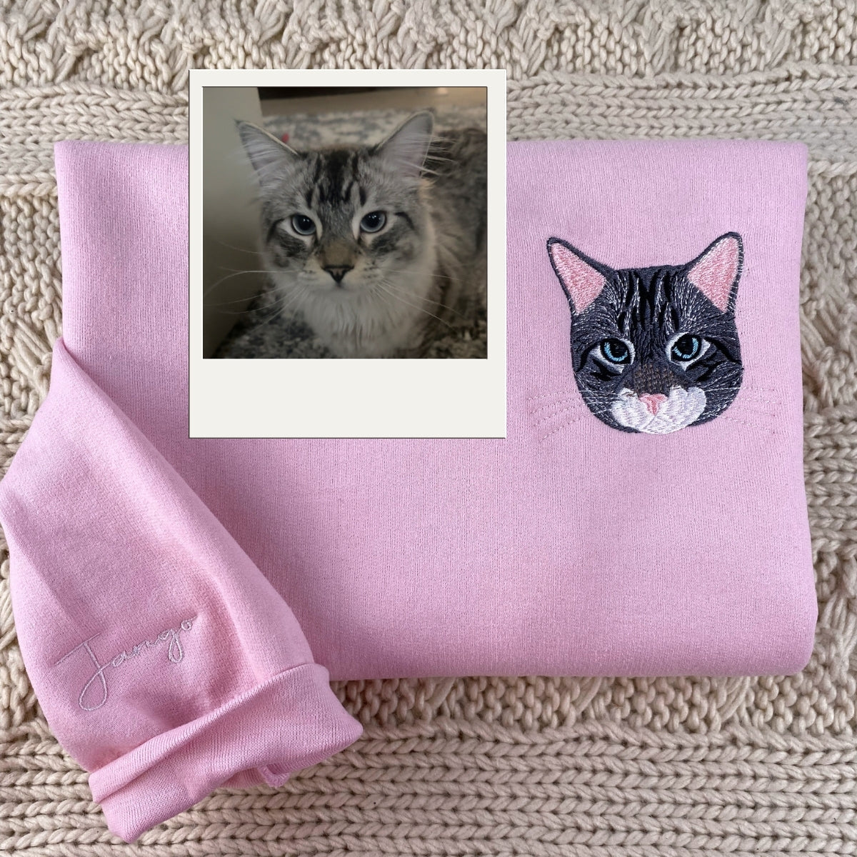 Custom Cat Portrait Embroidered Sweatshirt - Personalized Pet Photo Hoodie - Cat Lover Gift
