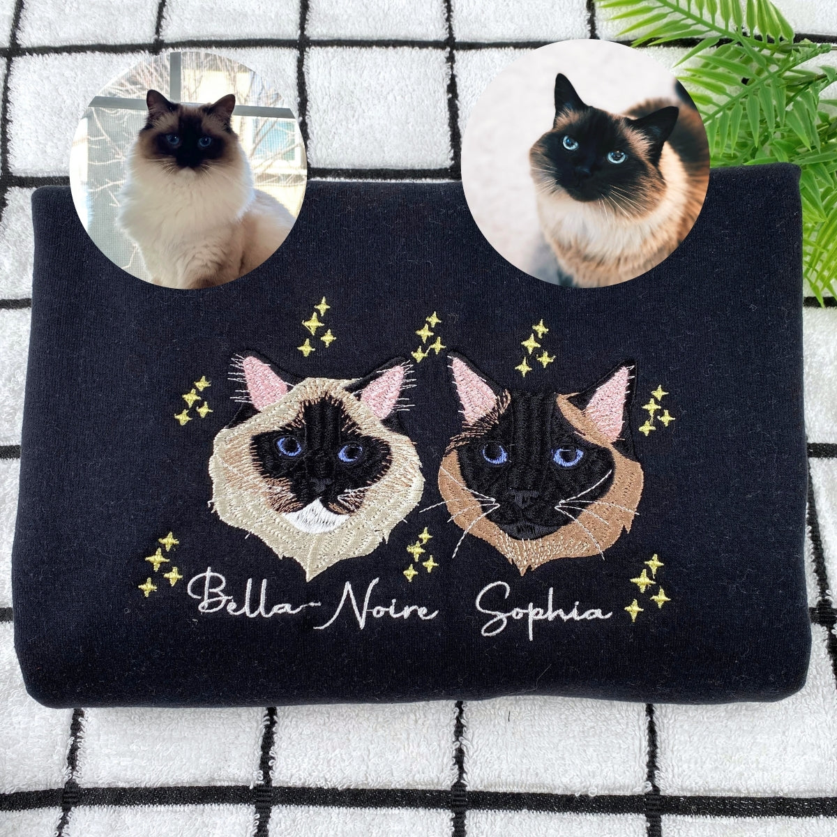 Custom Cat Portrait Embroidered Sweatshirt - Personalized Pet Photo Hoodie - Cat Lover Gift