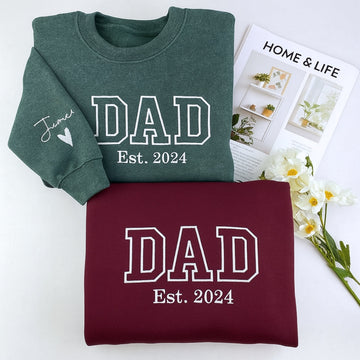 Dad EST Custom Embroidered Sweatshirt - Varsity Style - Personalized New Father Gift