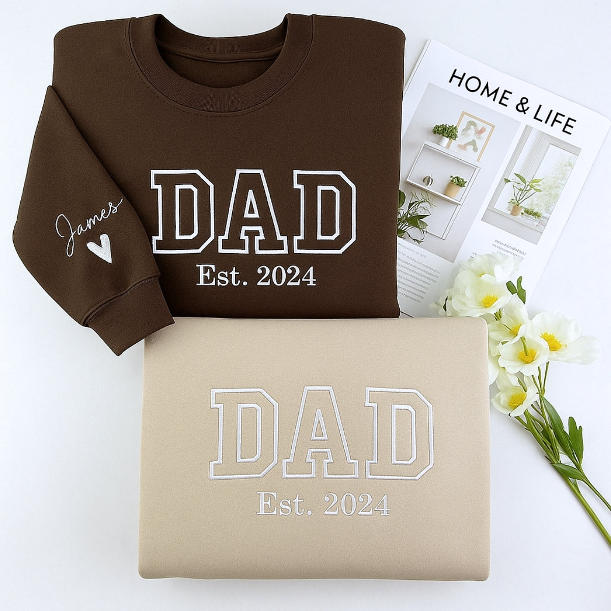 Dad EST Custom Embroidered Sweatshirt - Varsity Style - Personalized New Father Gift