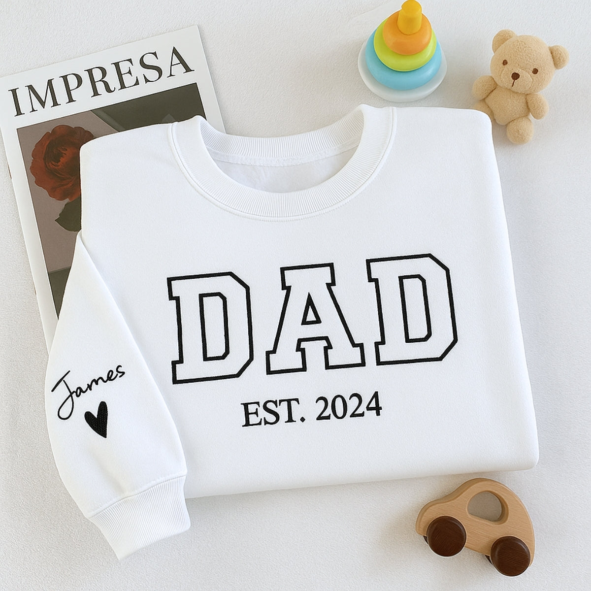 Dad EST Custom Embroidered Sweatshirt - Varsity Style - Personalized New Father Gift