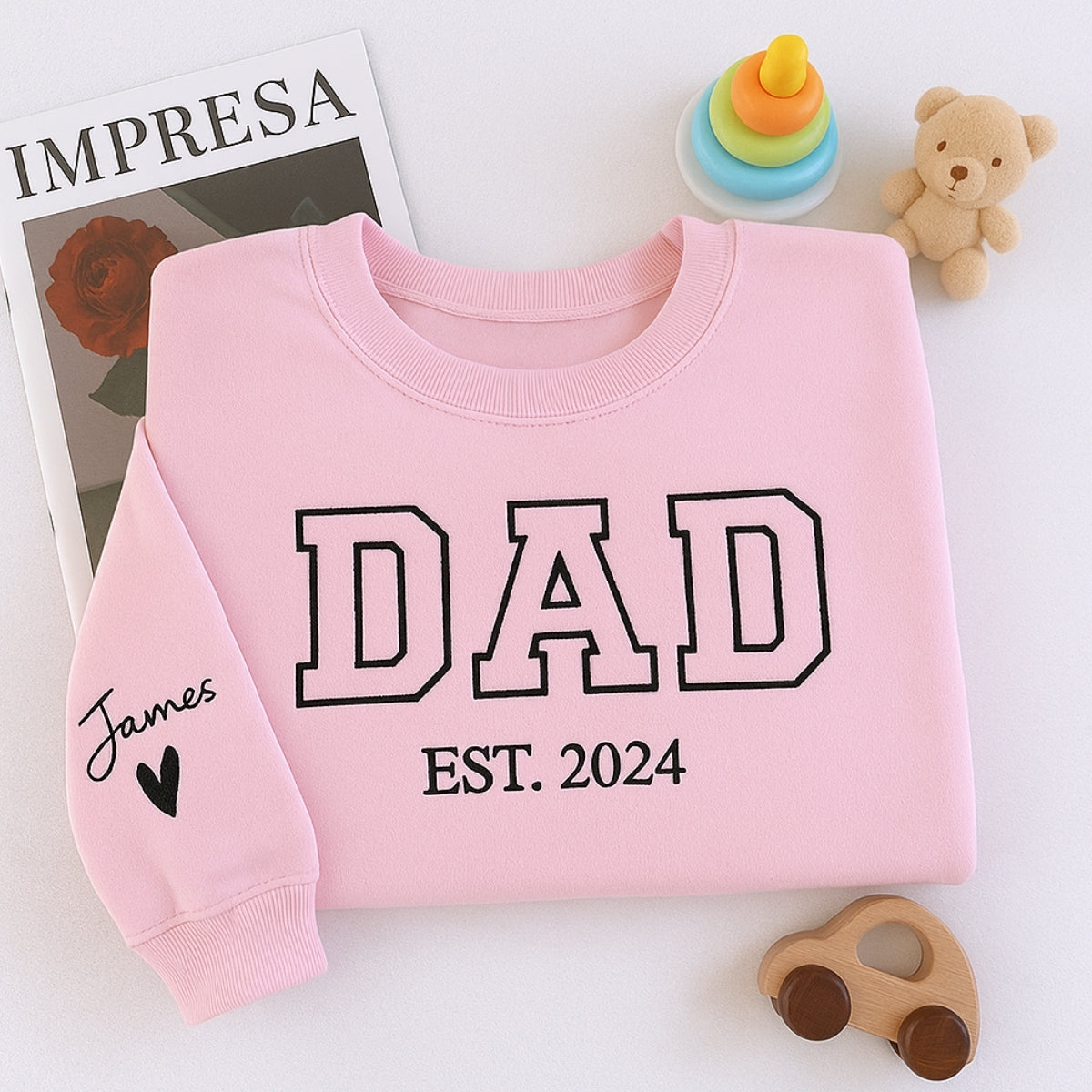 Dad EST Custom Embroidered Sweatshirt - Varsity Style - Personalized New Father Gift