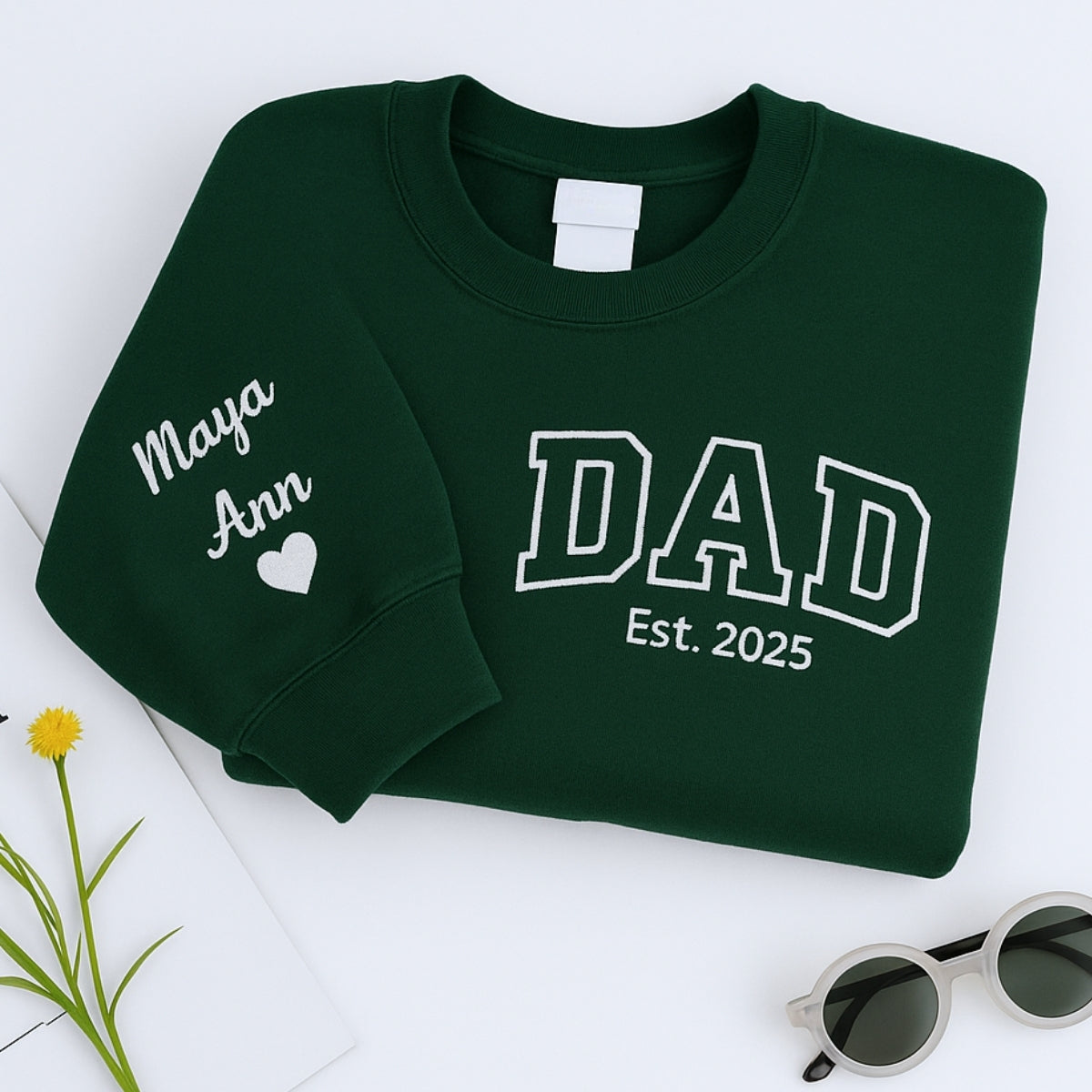 Dad EST Custom Embroidered Sweatshirt - Varsity Style - Personalized New Father Gift