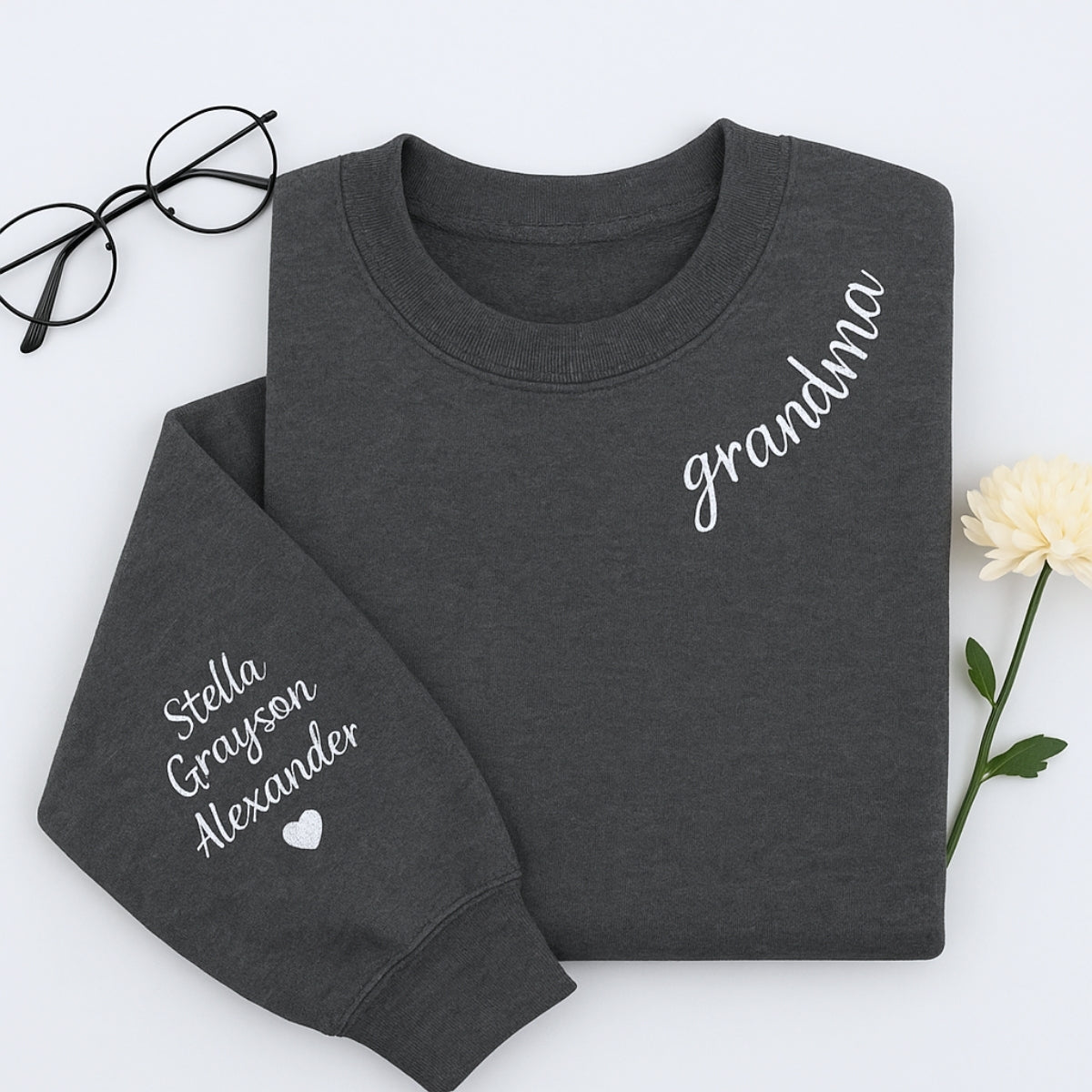 Grandma Sweatshirt - Personalized Grandchildren Names Custom Embroidered - Mother's Day Gift