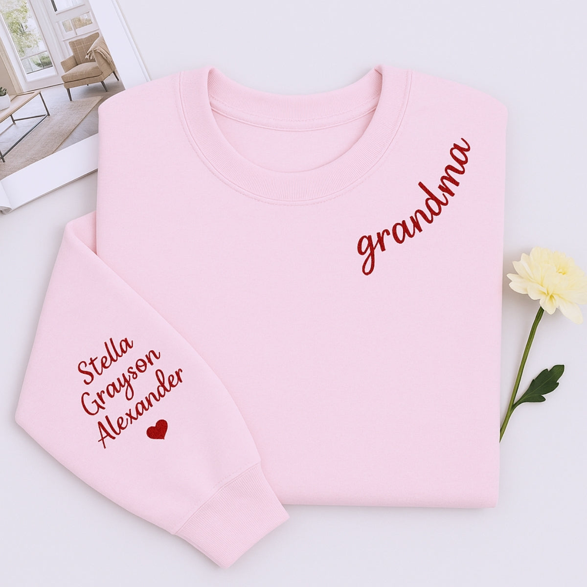 Grandma Sweatshirt - Personalized Grandchildren Names Custom Embroidered - Mother's Day Gift
