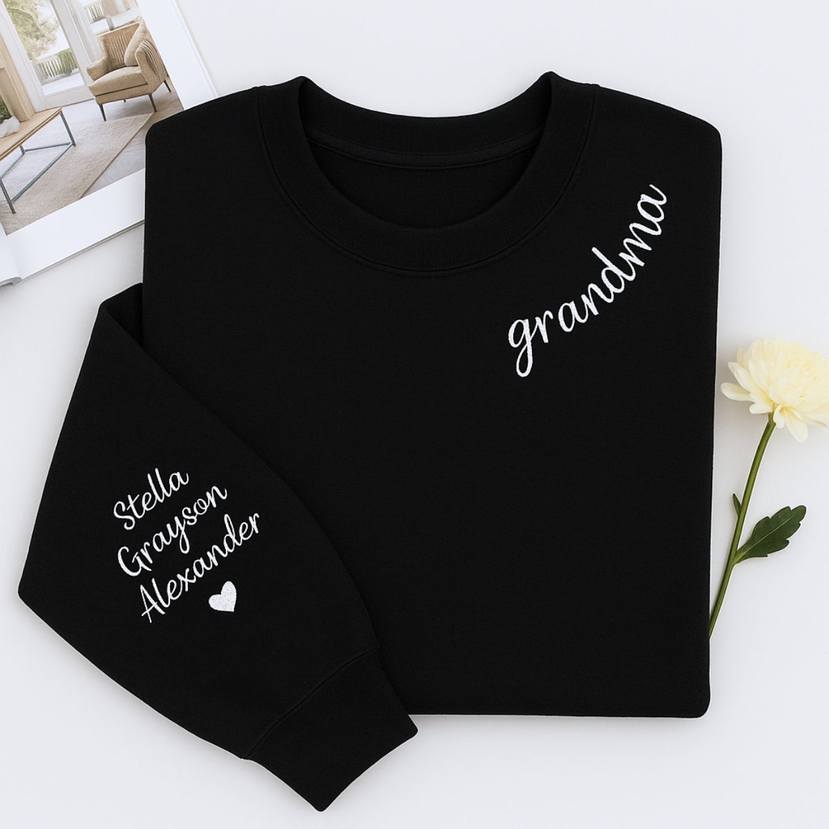 Grandma Sweatshirt - Personalized Grandchildren Names Custom Embroidered - Mother's Day Gift