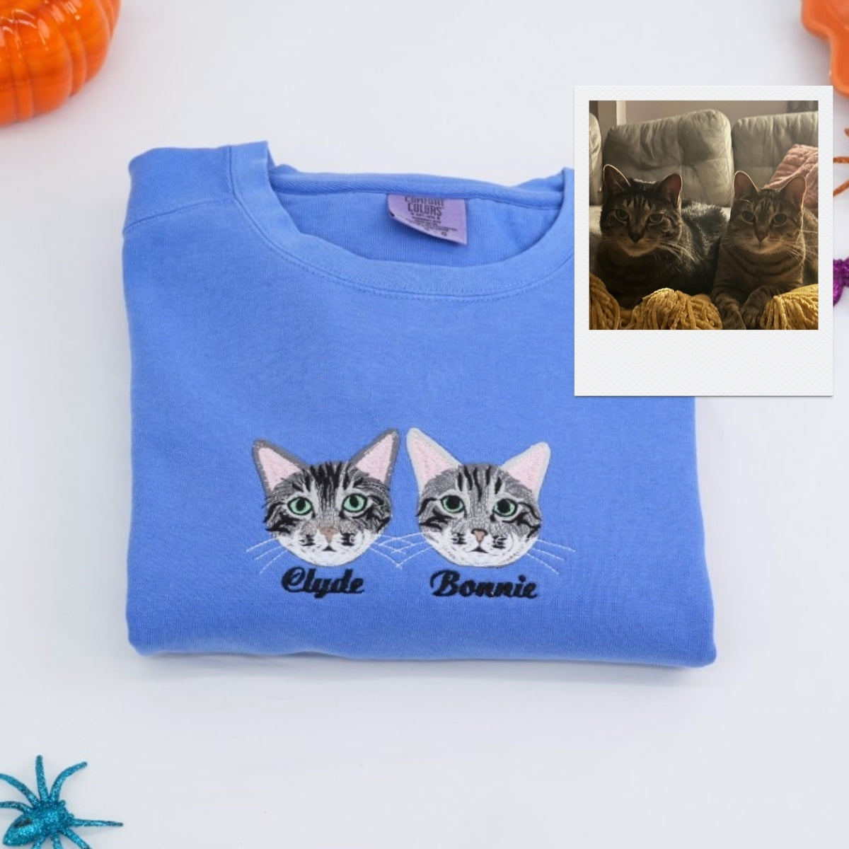 Custom Cat Portrait Embroidered Sweatshirt - Personalized Pet Faces with Names - Cat Owner Gift