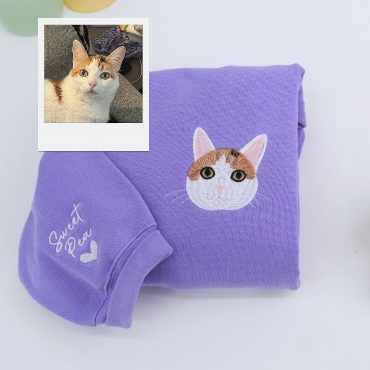 Custom Cat Portrait Embroidered Sweatshirt - Personalized Pet Faces with Names - Cat Owner Gift