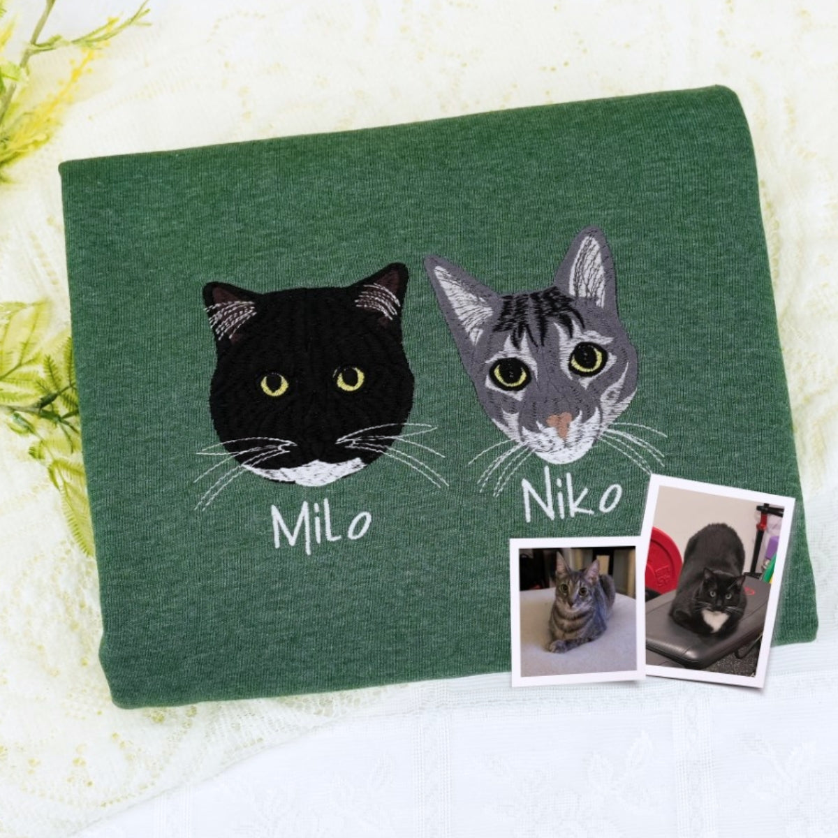 Custom Cat Portrait Embroidered Hoodie - Personalized Multi Pet Sweatshirt - Cat Parent Gift