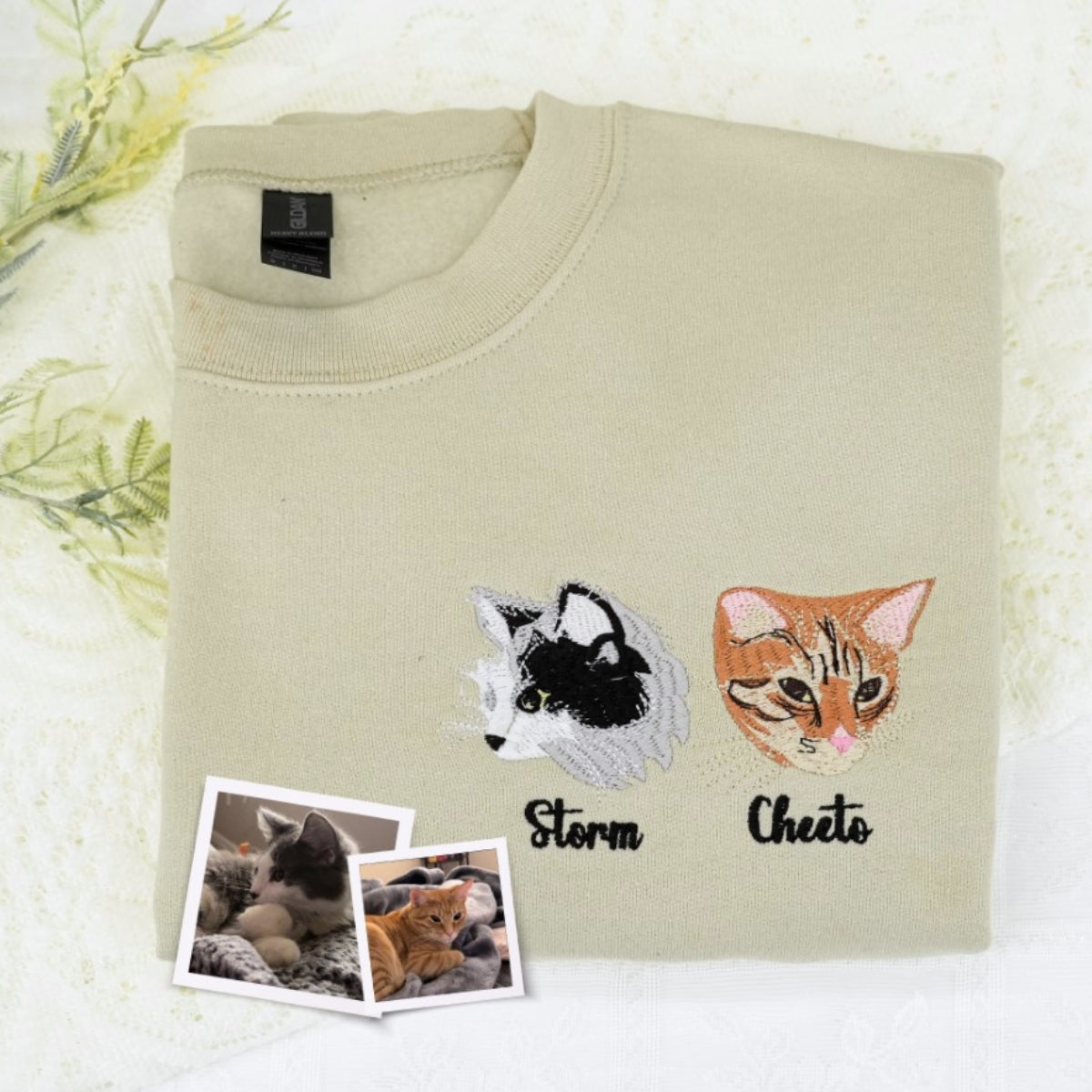 Custom Cat Portrait Embroidered Hoodie - Personalized Multi Pet Sweatshirt - Cat Parent Gift