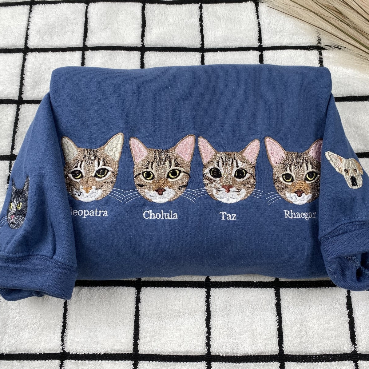 Custom Cat Portrait Embroidered Hoodie - Personalized Multi Pet Sweatshirt - Cat Parent Gift
