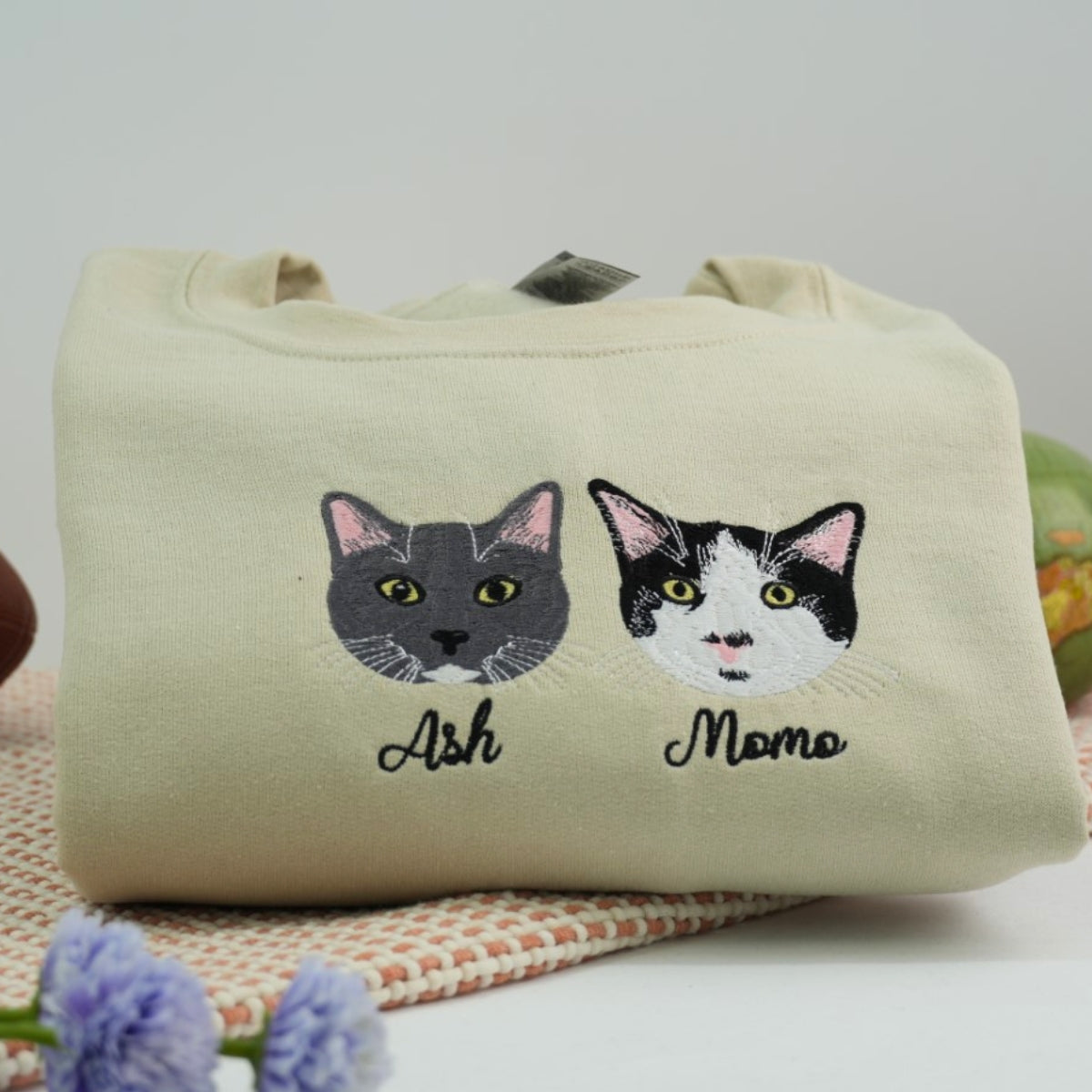 Custom Cat Portrait Embroidered Hoodie - Personalized Multi Pet Sweatshirt - Cat Parent Gift