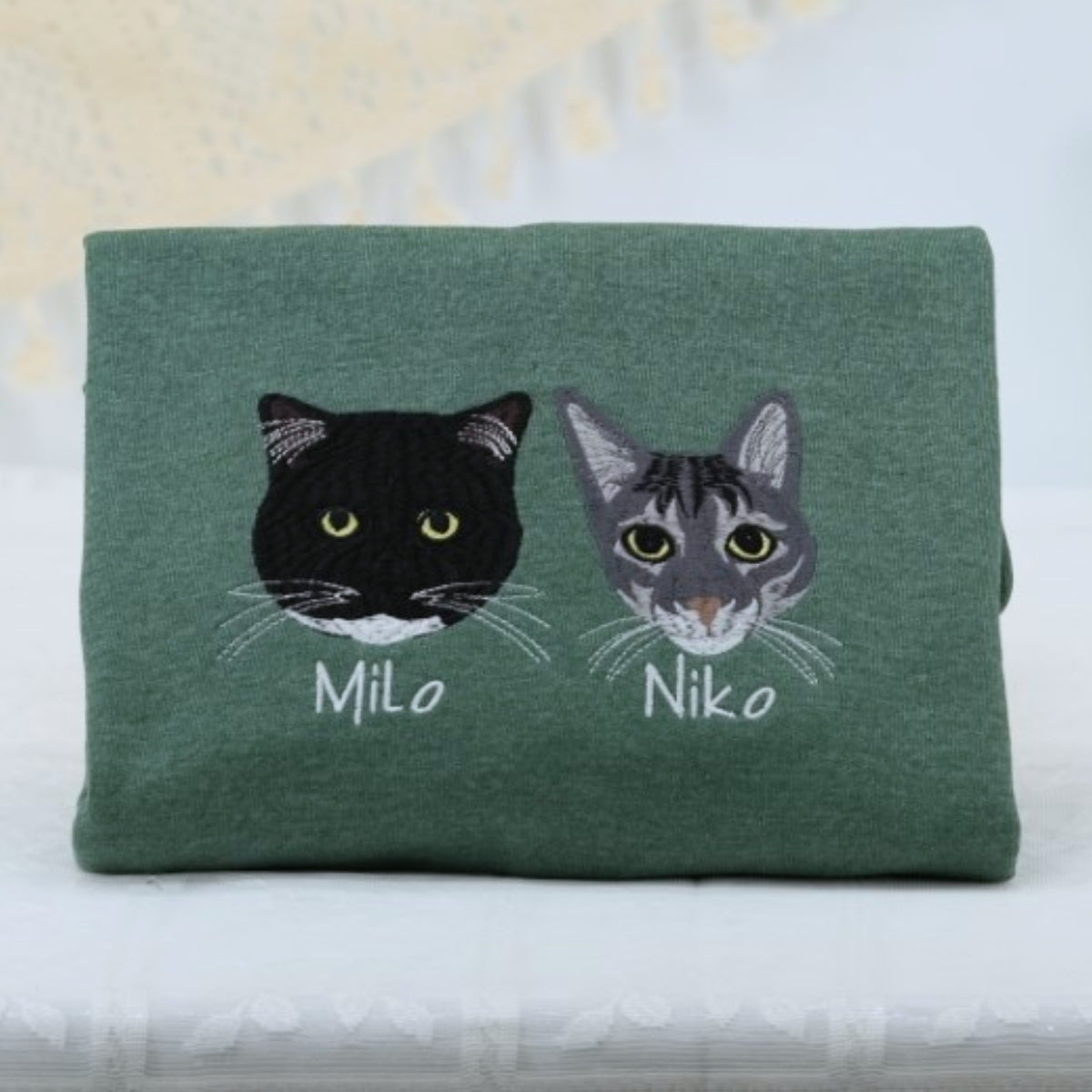 Custom Cat Portrait Embroidered Hoodie - Personalized Multi Pet Sweatshirt - Cat Parent Gift