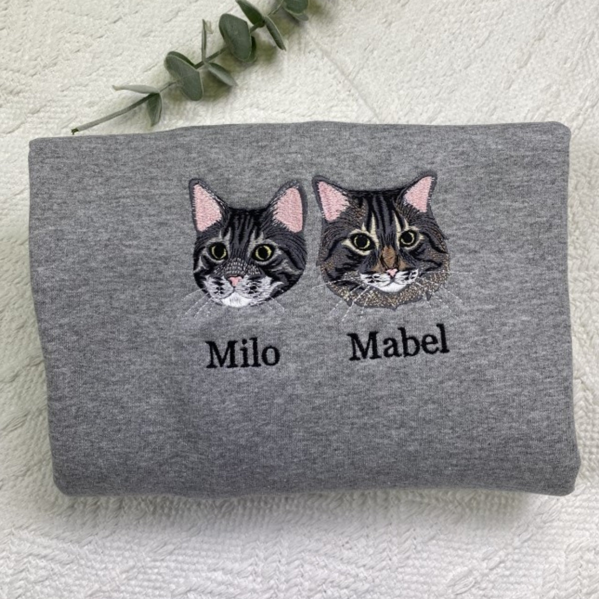Custom Cat Portrait Embroidered Hoodie - Personalized Multi Pet Sweatshirt - Cat Parent Gift