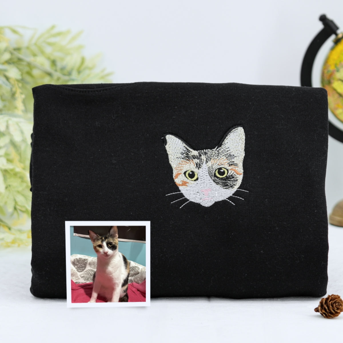 Custom Cat Portrait Embroidered Hoodie - Personalized Cat Face Sweatshirt from Photo - Pet Memorial