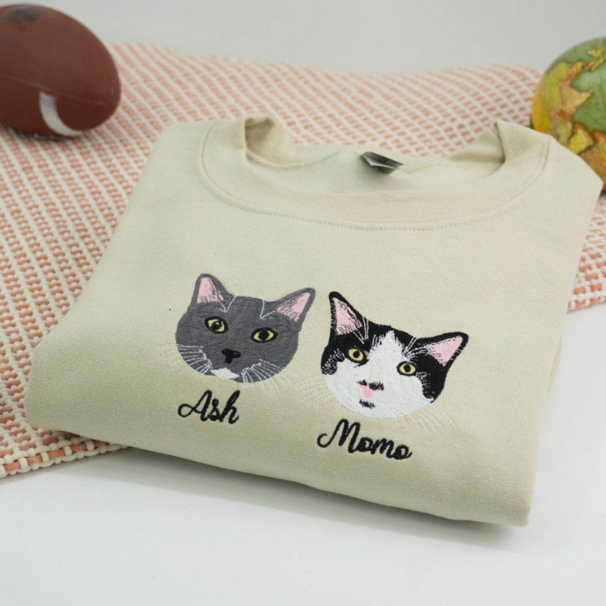 Custom Cat Portrait Embroidered Hoodie - Personalized Cat Face Sweatshirt from Photo - Pet Memorial