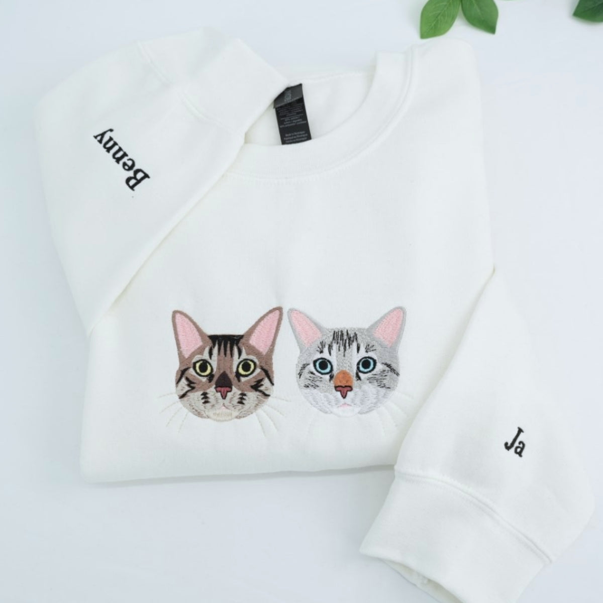 Custom Cat Portrait Embroidered Hoodie - Personalized Cat Face Sweatshirt from Photo - Pet Memorial