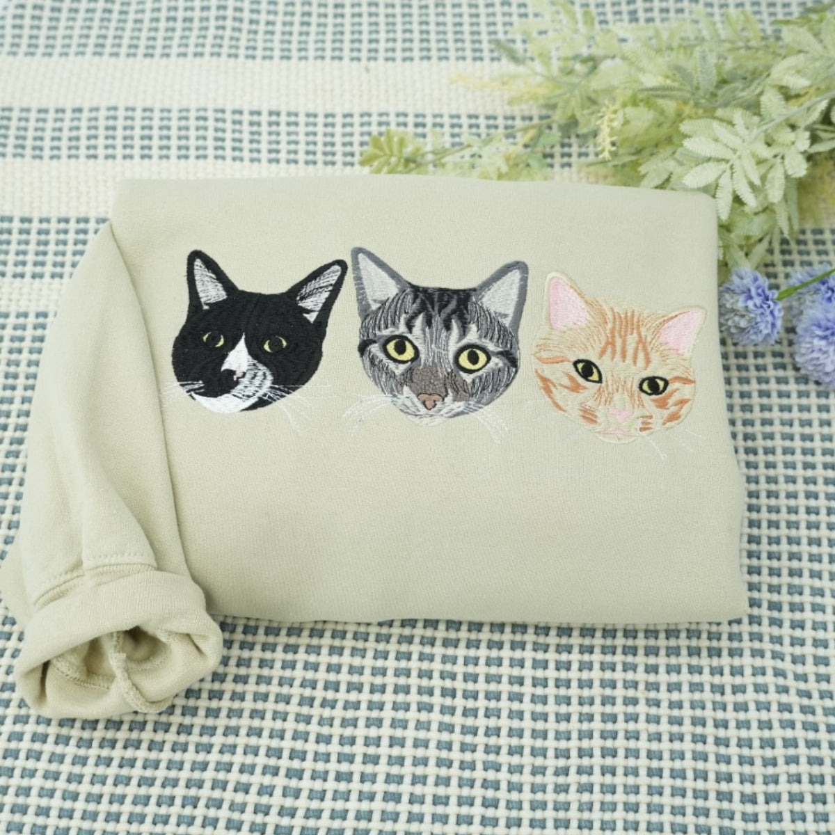 Custom Cat Portrait Embroidered Hoodie - Personalized Cat Face Sweatshirt from Photo - Pet Memorial