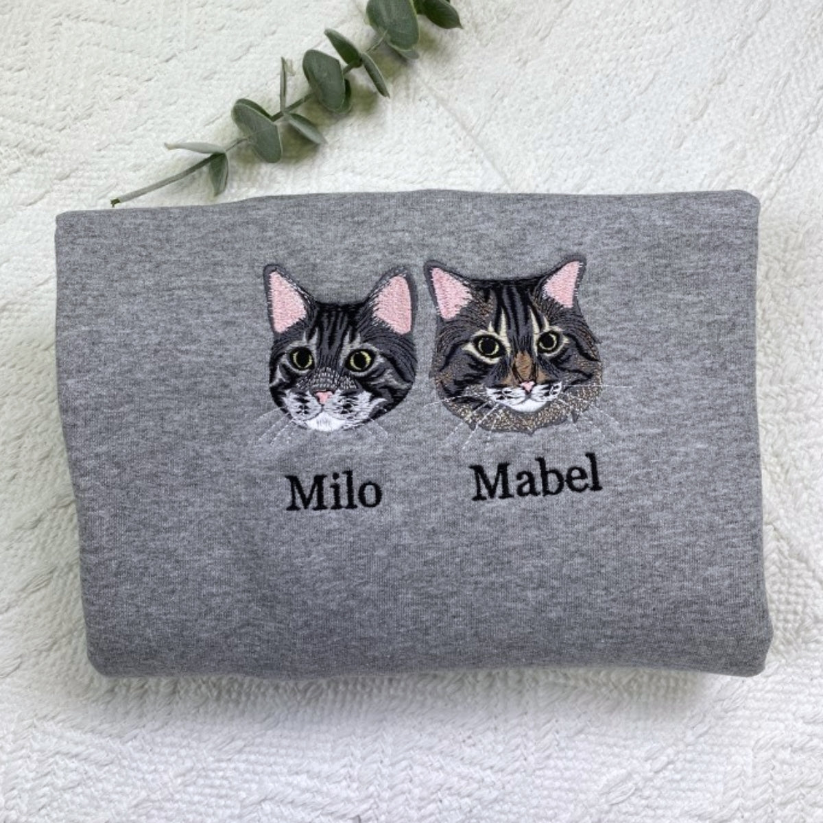 Custom Cat Portrait Embroidered Hoodie - Personalized Cat Face Sweatshirt with Name - Cat Lover Gift