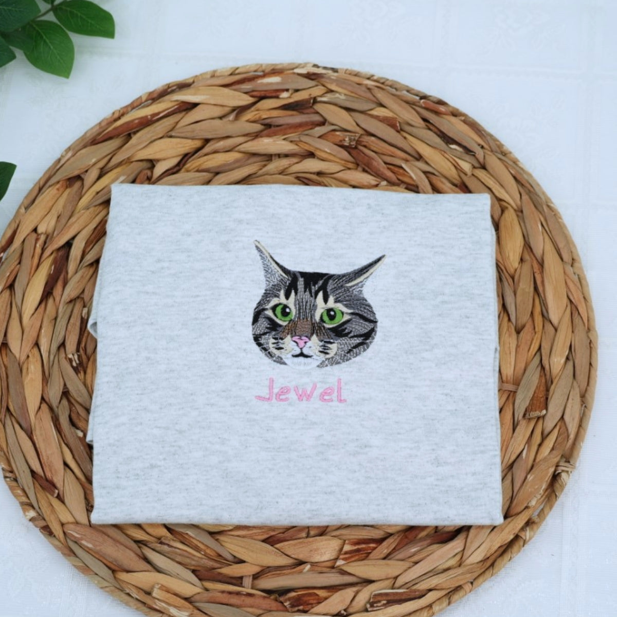Custom Cat Portrait Embroidered Hoodie - Personalized Cat Face Sweatshirt with Name - Cat Lover Gift