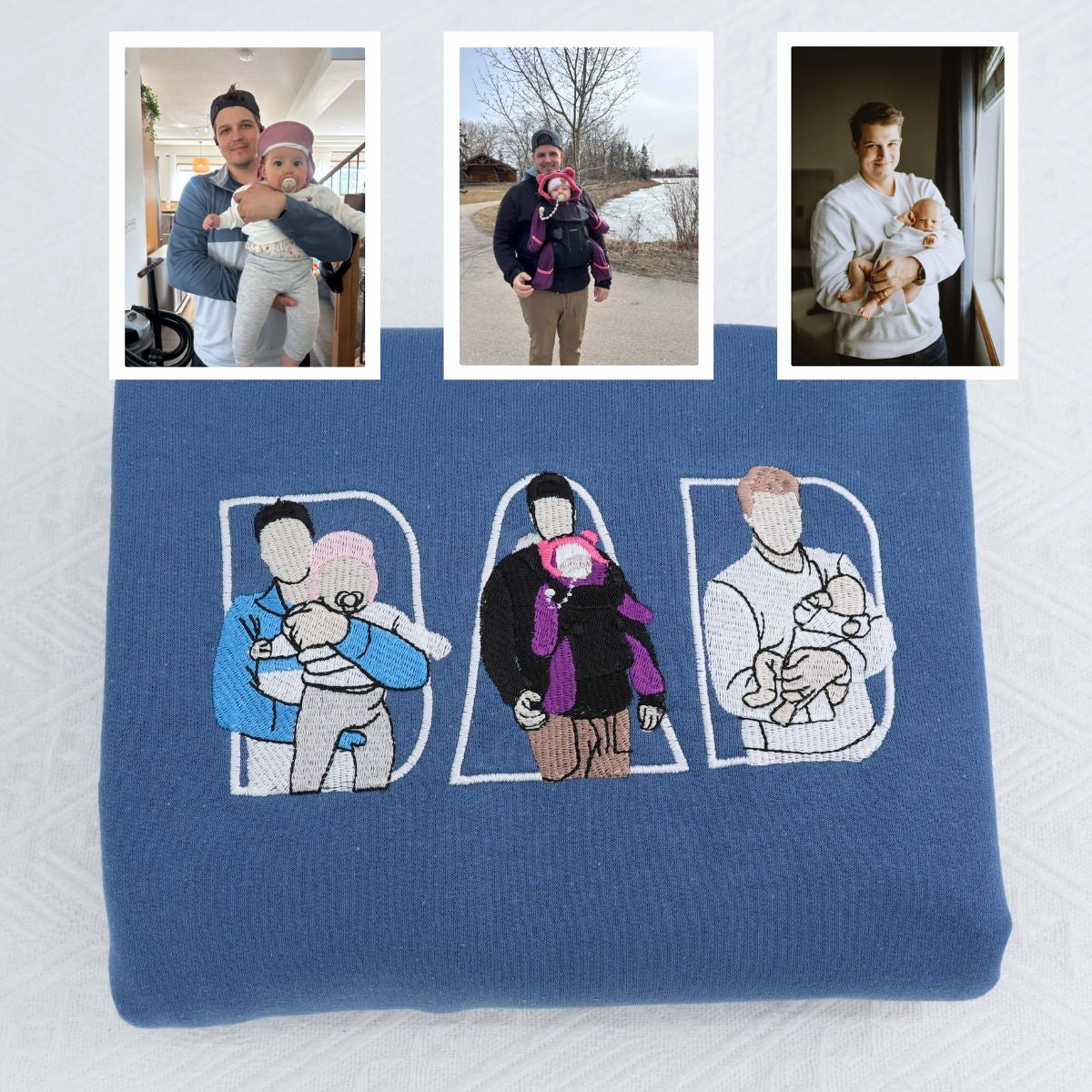 Custom Photo Dad Embroidered Hoodie - Father Baby Bonding Sweatshirt - New Dad Gift