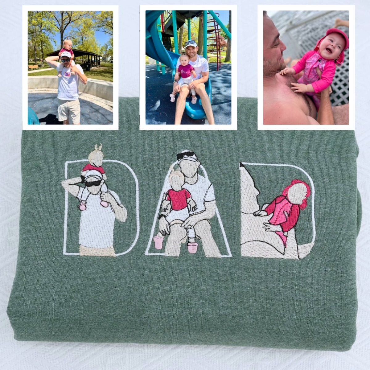 Custom Photo Dad Embroidered Hoodie - Father Baby Bonding Sweatshirt - New Dad Gift