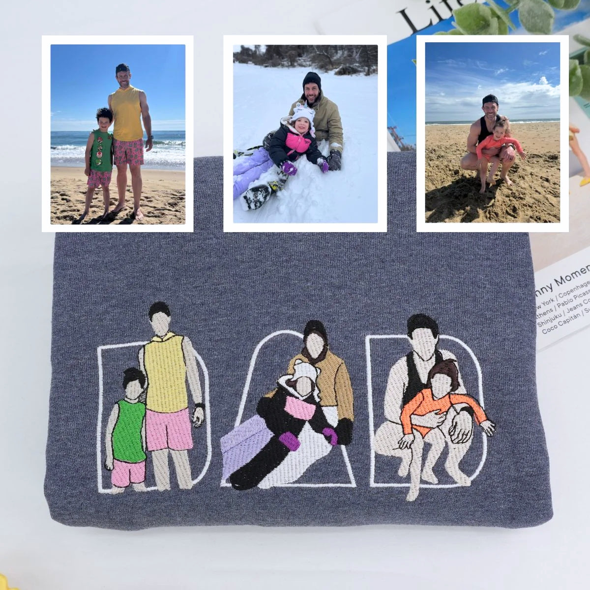 Custom Photo Dad Embroidered Hoodie - Father Baby Bonding Sweatshirt - New Dad Gift